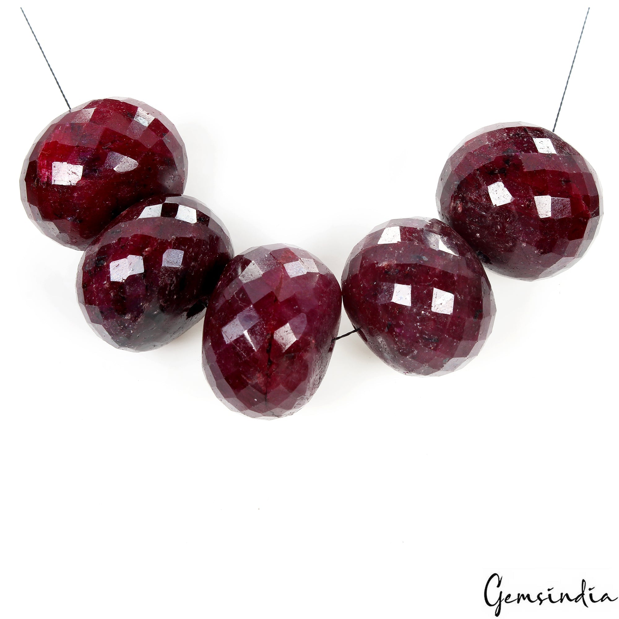 700 Cts/5 Pcs Natural Rich Red Ruby Huge Round Checker Cut Loose Drilled Beads