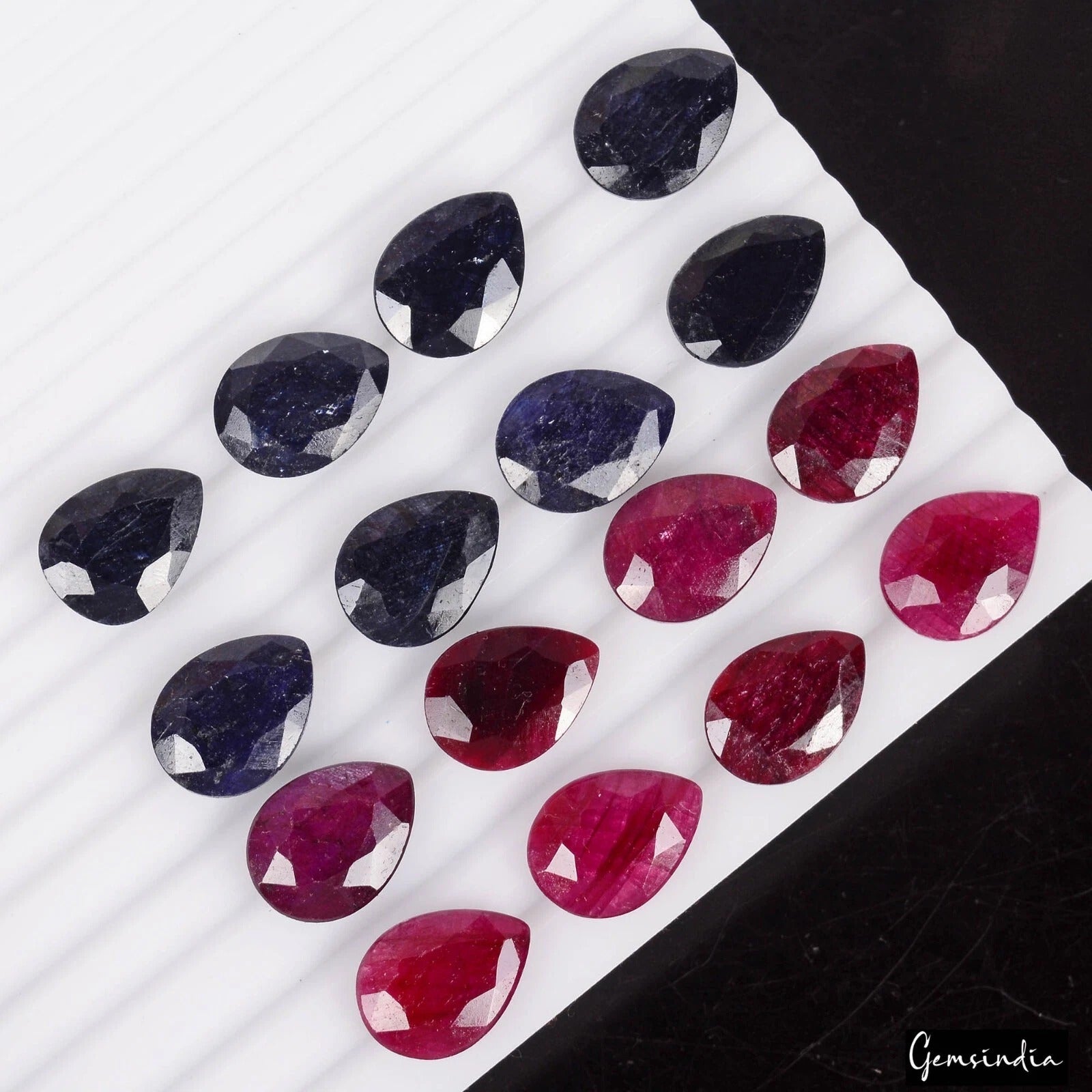 248 Ct/126 Pcs Natural Red Ruby Blue Sapphire Pear Cut Loose Gem Lot For Jewelry