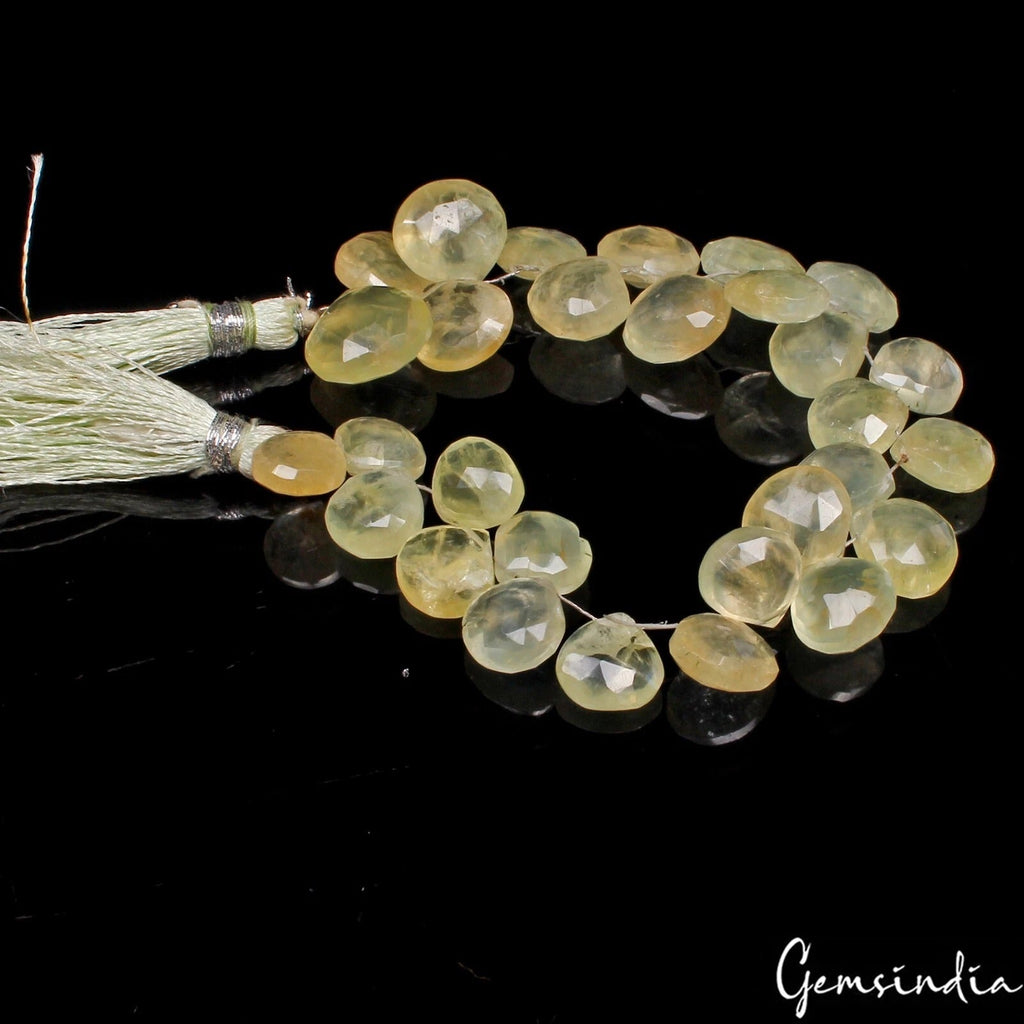 Natural Prehnite Beads 7” Strand – Faceted Pear Loose Gemstone For Craft 175 Cts