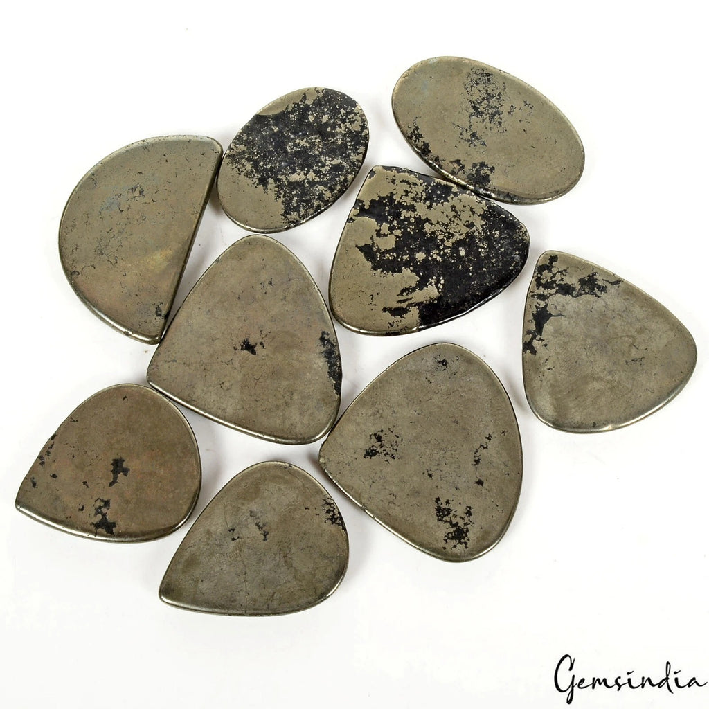Pyrite Lot, Cabochon, Gold — 9 Pieces, 36mm to 47mm, 960 Ct
