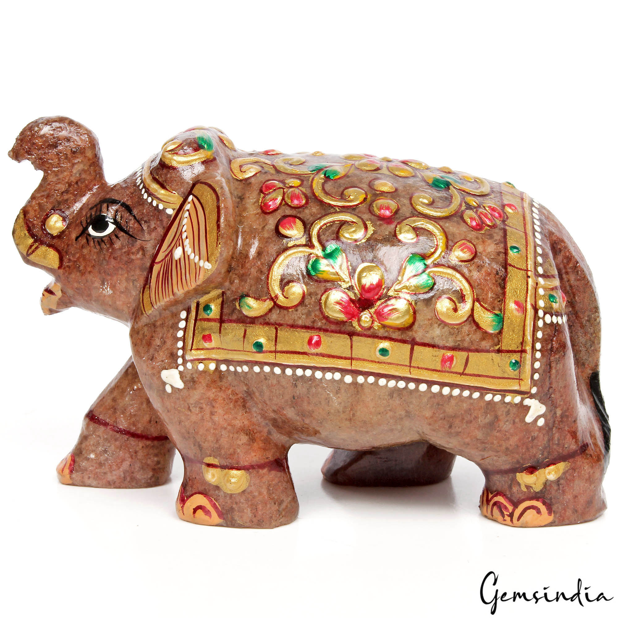 Aventurine Elephant Figurine, Brown — 111x65x53mm, 1840 Ct, India