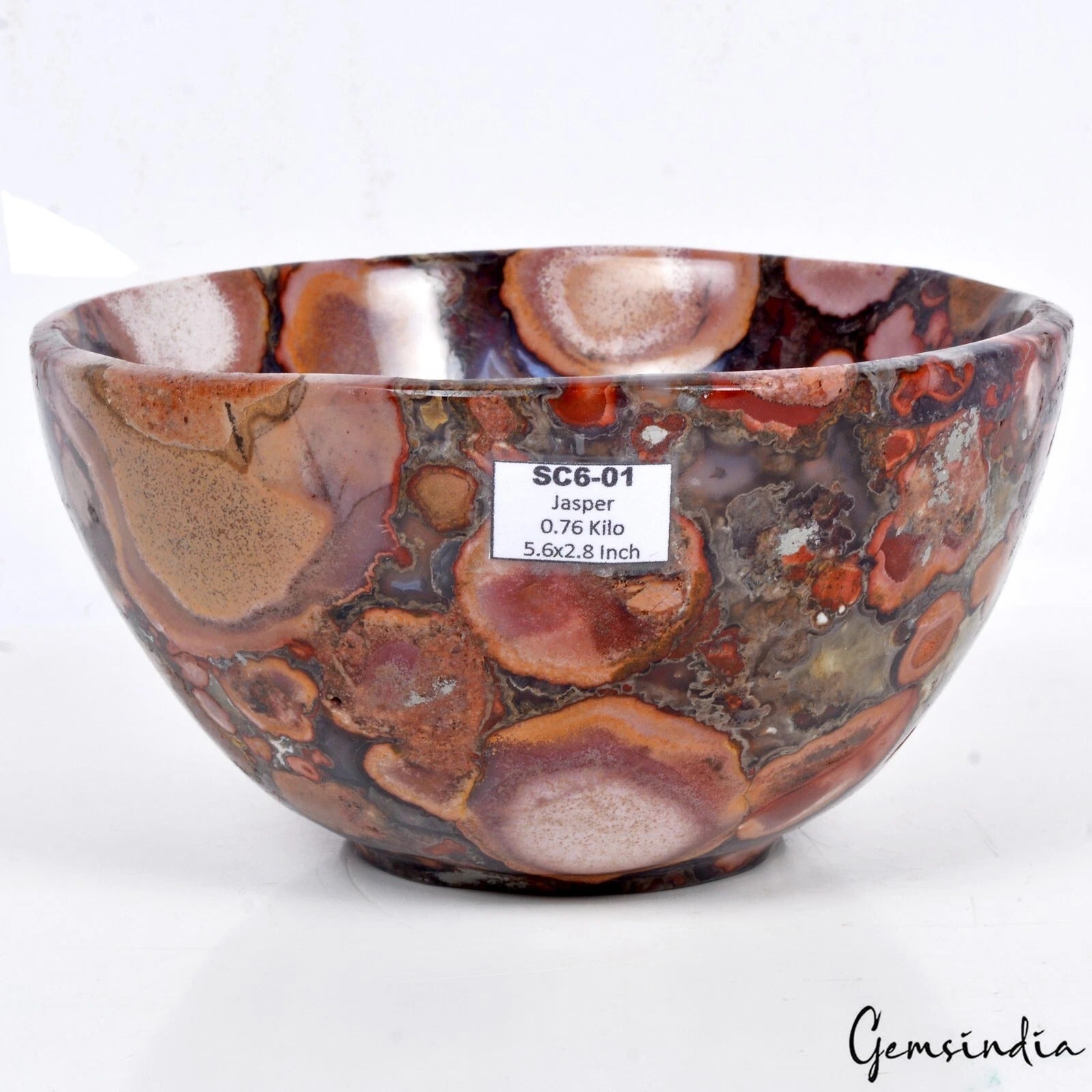 5.6 Inch Orbicular Jasper Stone Bowl Hand Carved Healing Luxurious Quality Gift