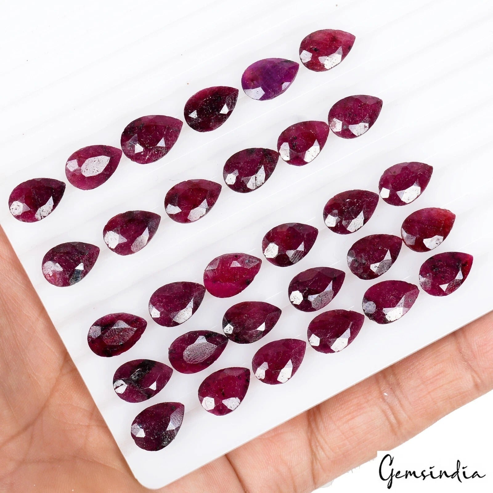 Certified 151.30Ct Natural Red Ruby Pear Faceted Loose Wholesale Gemstones 32 Pc