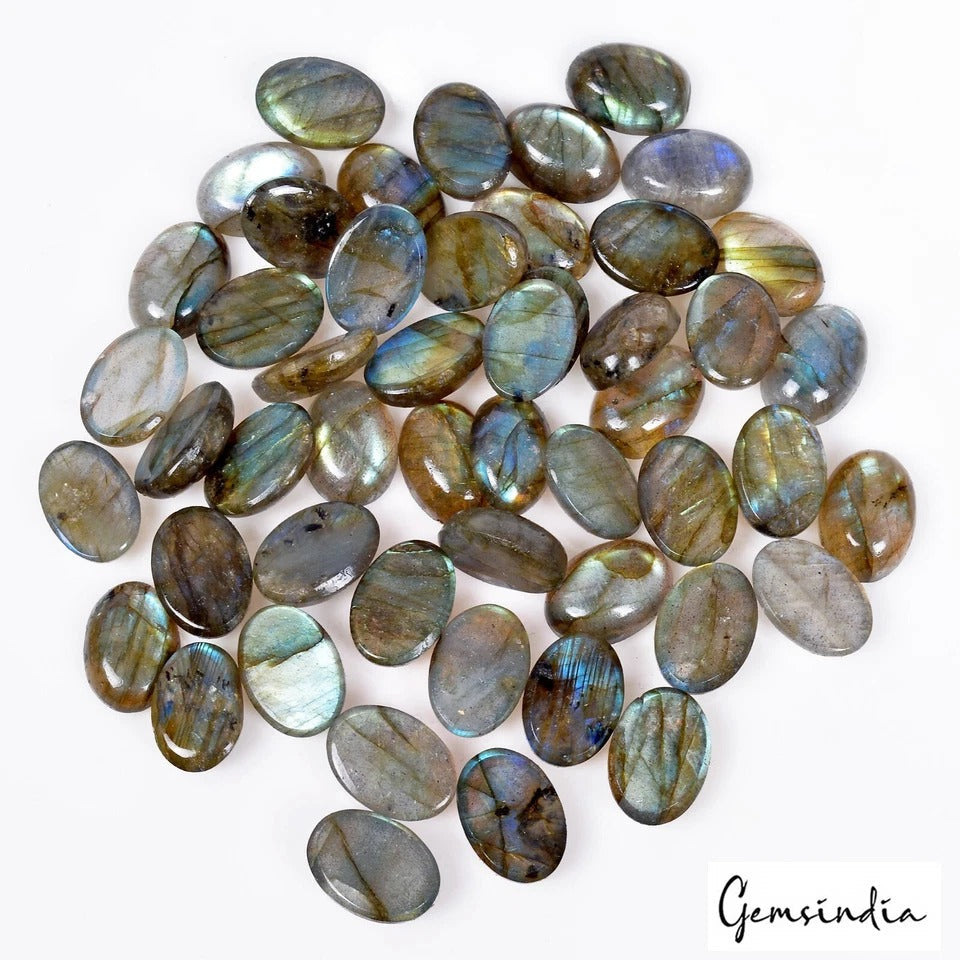50 Pcs Natural Labradorite 13x10mm Calibrated Oval Flashy Cabochon Gemstones Lot