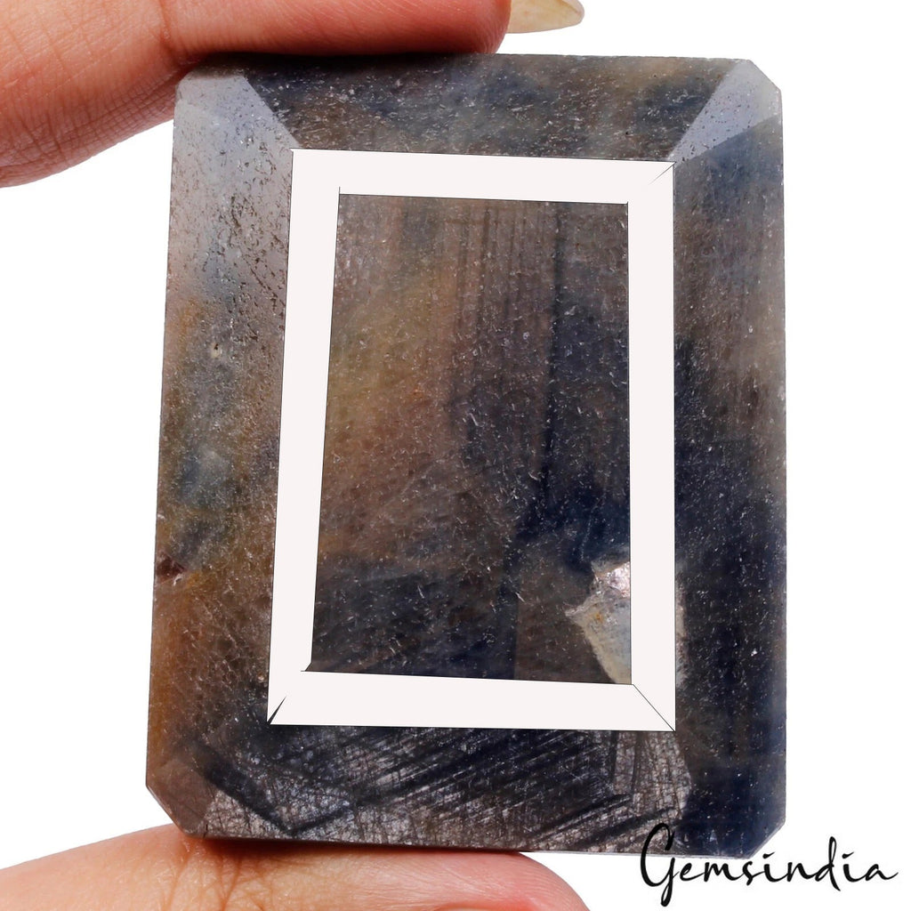 Certified 650 Ct Natural Sapphire Untreated Blue Gray Octagon Cut Huge Loose Gem