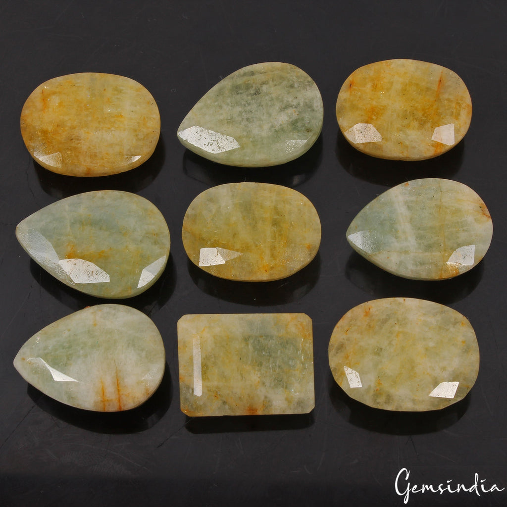 350 Ct/9 Pcs Natural Green Yellow Beryl Aquamarine Mix Cut Loose Certified Gems