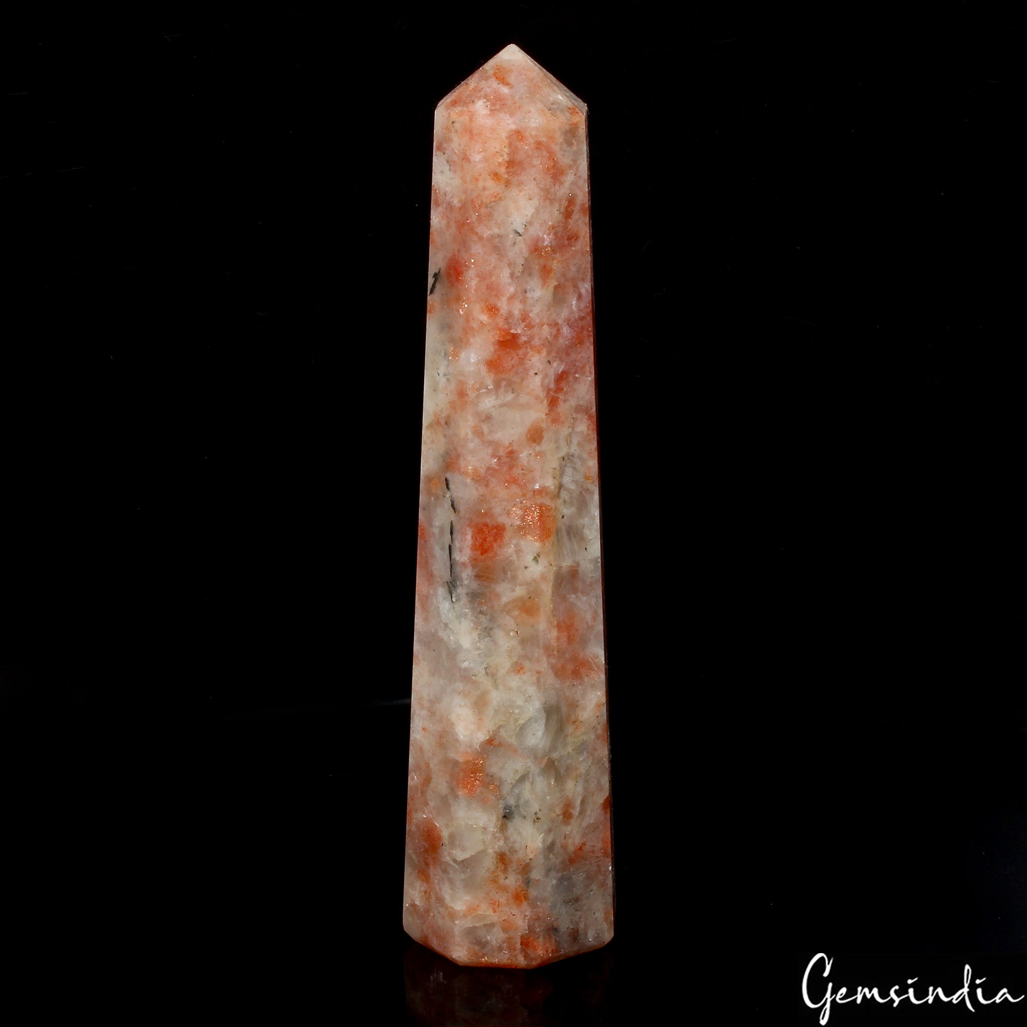 156 Gram Natural Orange Sunstone Crystal Obelisk Wand Tower Point Healing Reiki
