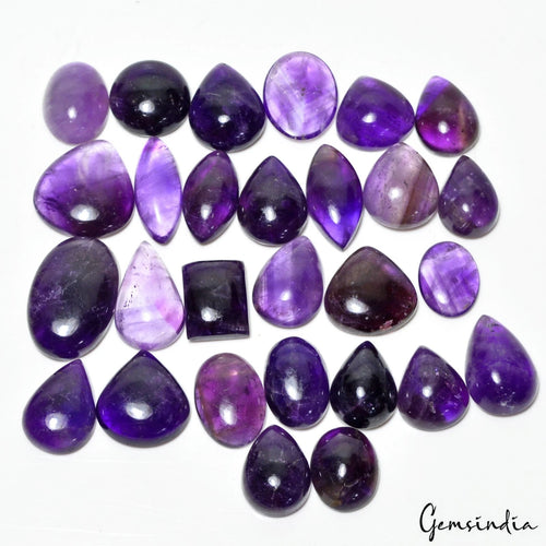 Amethyst Lot, Cabochon, Untreated, Purple — 28 Pieces, 19mm to 31mm, 650 Ct, Madagascar