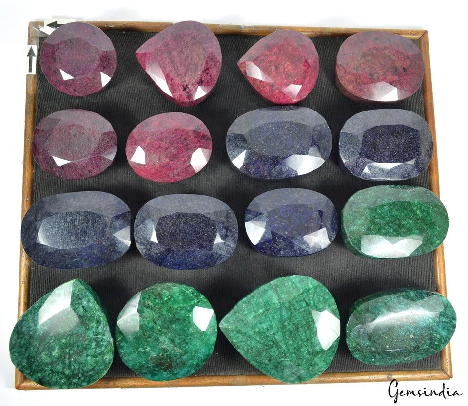 10 Kg Natural Ruby Emerald Sapphire Mix Cut Museum Size Loose Gemstones 72-111mm