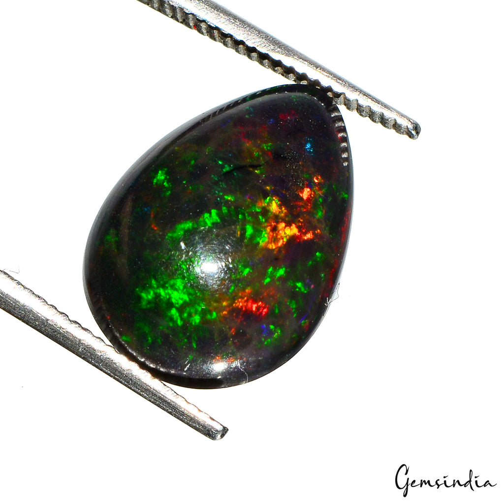 Black Opal Cabochon, Pear Cabochon, Untreated — 14x10x5 mm, 3.20 Ct, Ethiopia