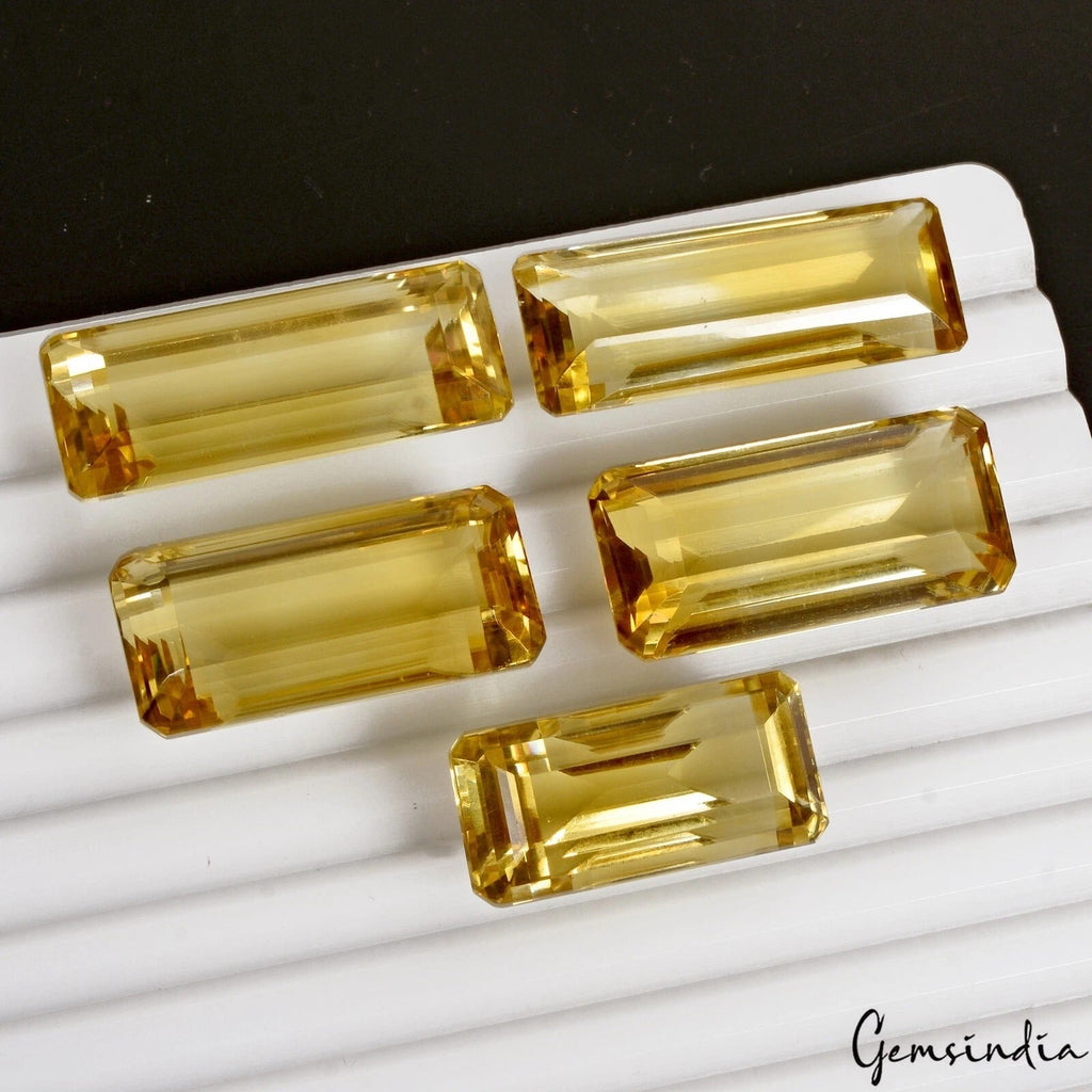 5 Pcs Natural Yellow Citrine Emerald Cut Eye Clean Loose Gemstones Lot~215 Cts