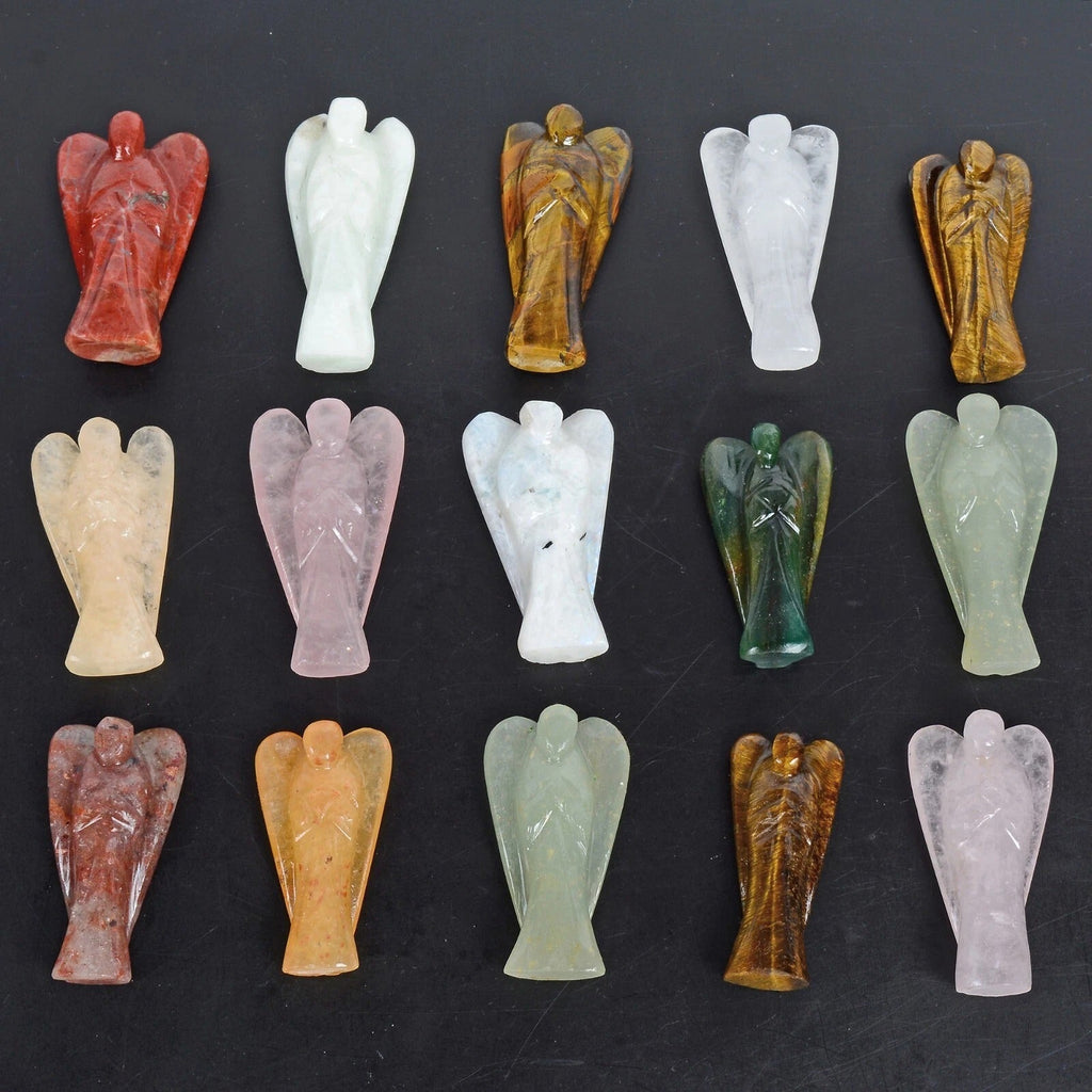 15Pc Healing Crystal Carved Pocket Gemstone Guardian Peace Angel Figurines Reiki