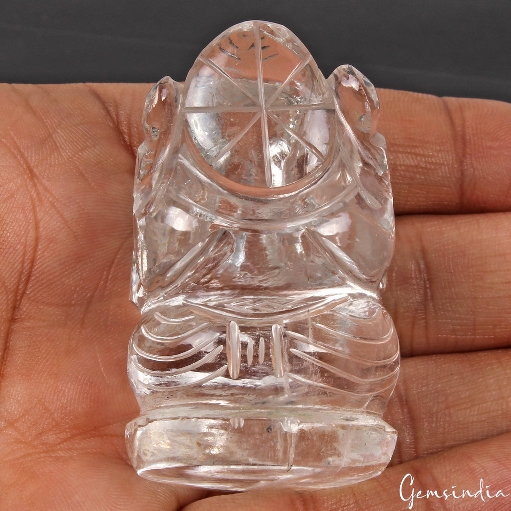 400Ct Natural Untreated White Quartz Hand Carved Ganesha Sculpture Stone Artwork