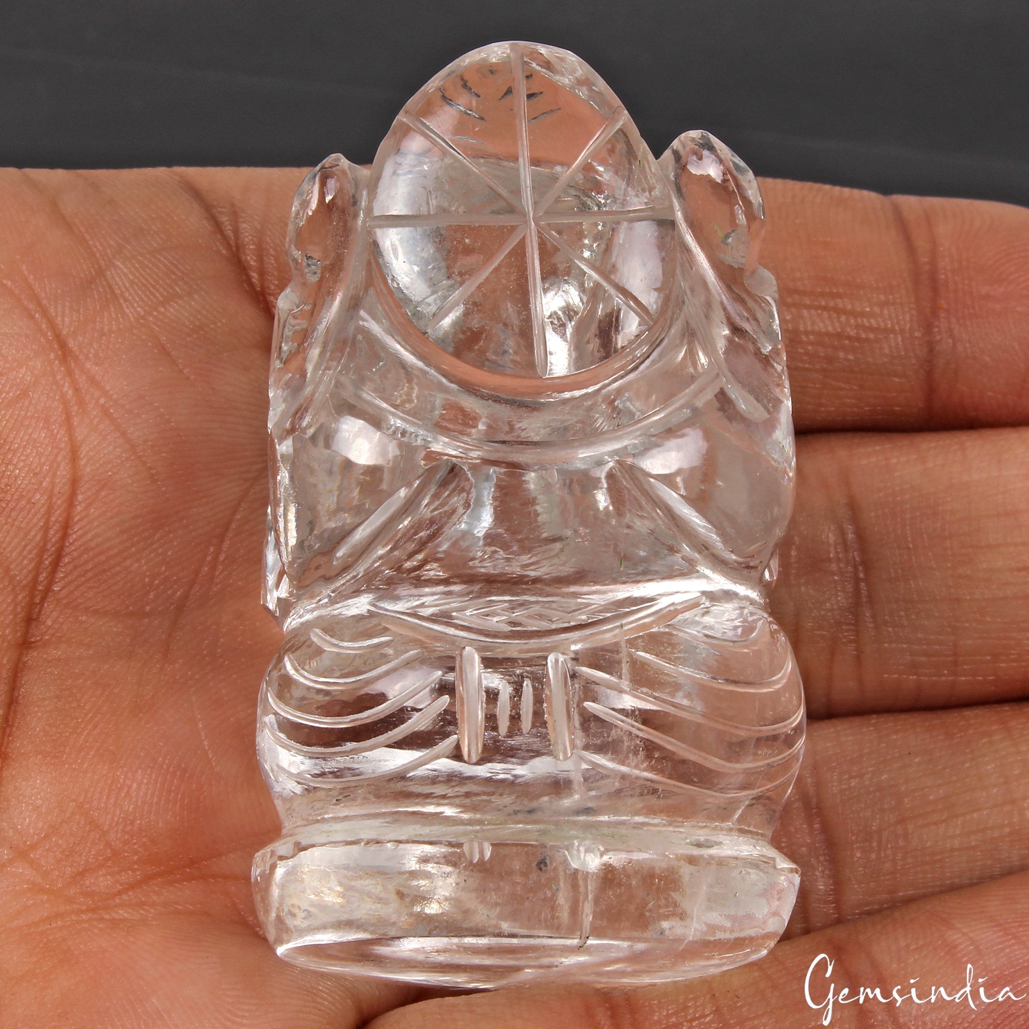 400Ct Natural Untreated White Quartz Hand Carved Ganesha Sculpture Stone Artwork