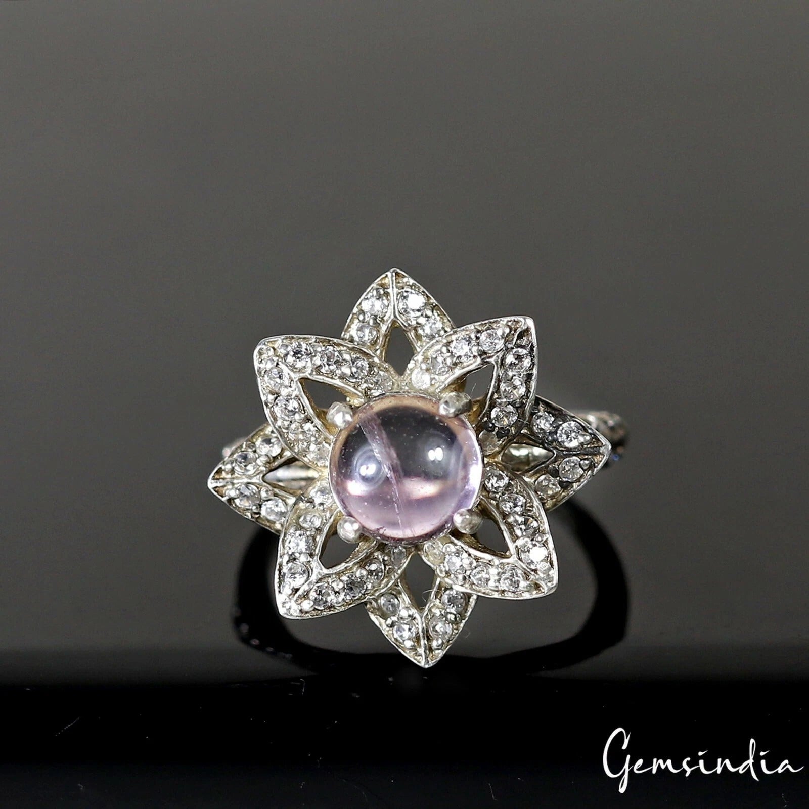 5 Gm Natural Purple Amethyst Gem 925 Sterling Silver Carved Designer Ring 6.5 US