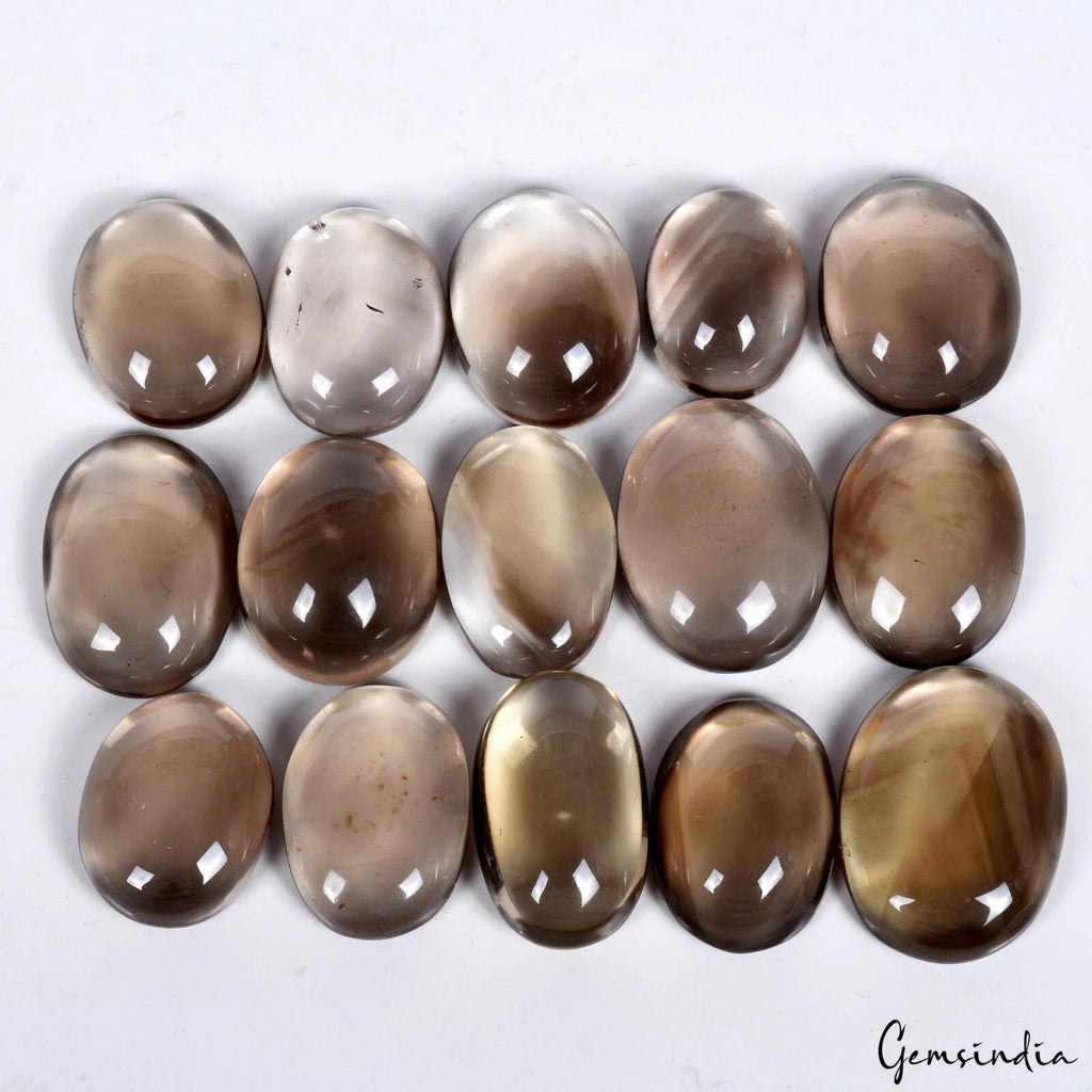15 Pcs Natural Brown Smoky Quartz Oval Cabochon Loose Untreated Gemstones ~630Ct