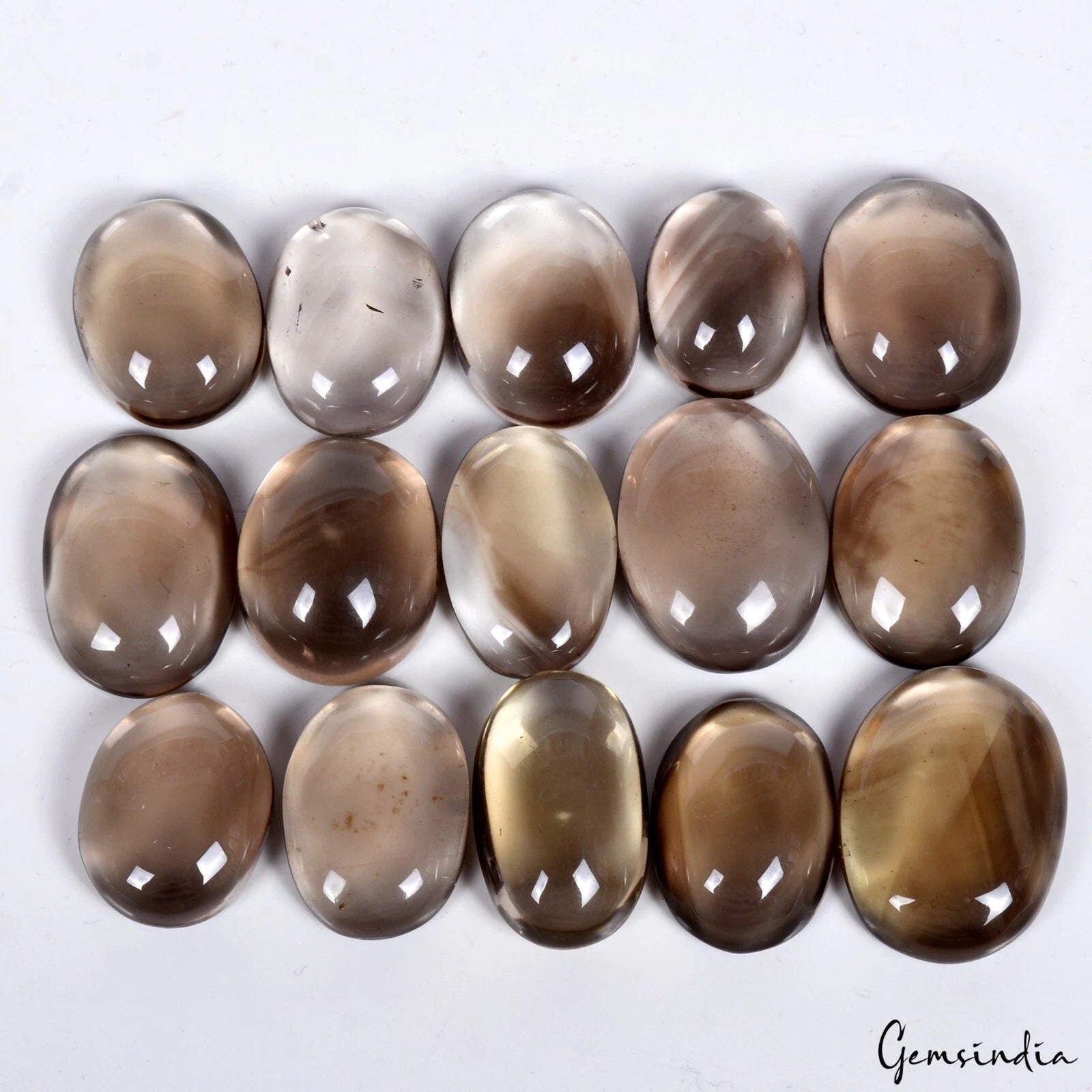 15 Pcs Natural Brown Smoky Quartz Oval Cabochon Loose Untreated Gemstones ~630Ct