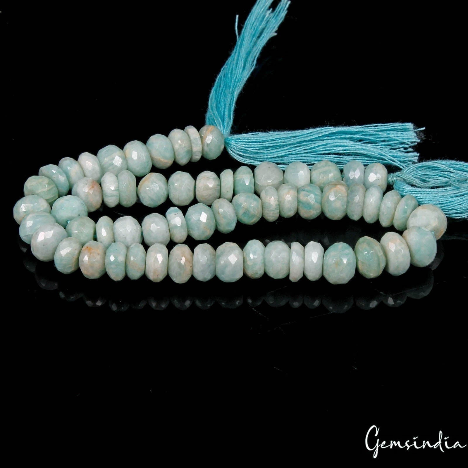 96.60 Cts/60 Pcs Natural Amazonite Round Cut Loose Beads 10" Strand For Jewelry