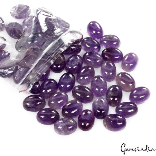 Amethyst Lot, Cabochon, Untreated, Purple — 50 Pieces, 15mm to 18mm, 560 Ct