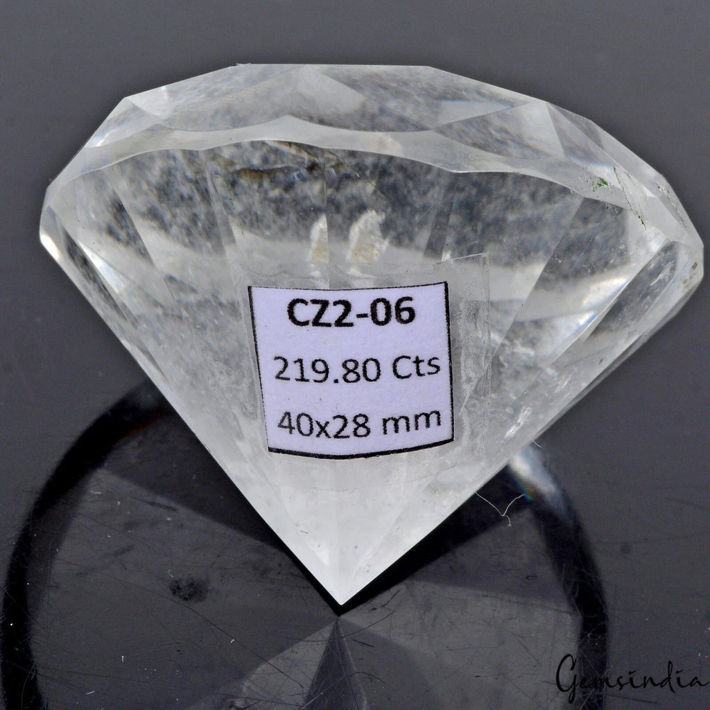 219.80 Cts Natural Untreated White Quartz Round Diamond Cut 40mm Huge Size Gem