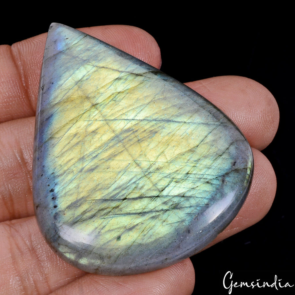 117.70 Cts Natural Untreated Yellow Green Labradorite Pear Cab Gem For Pendant
