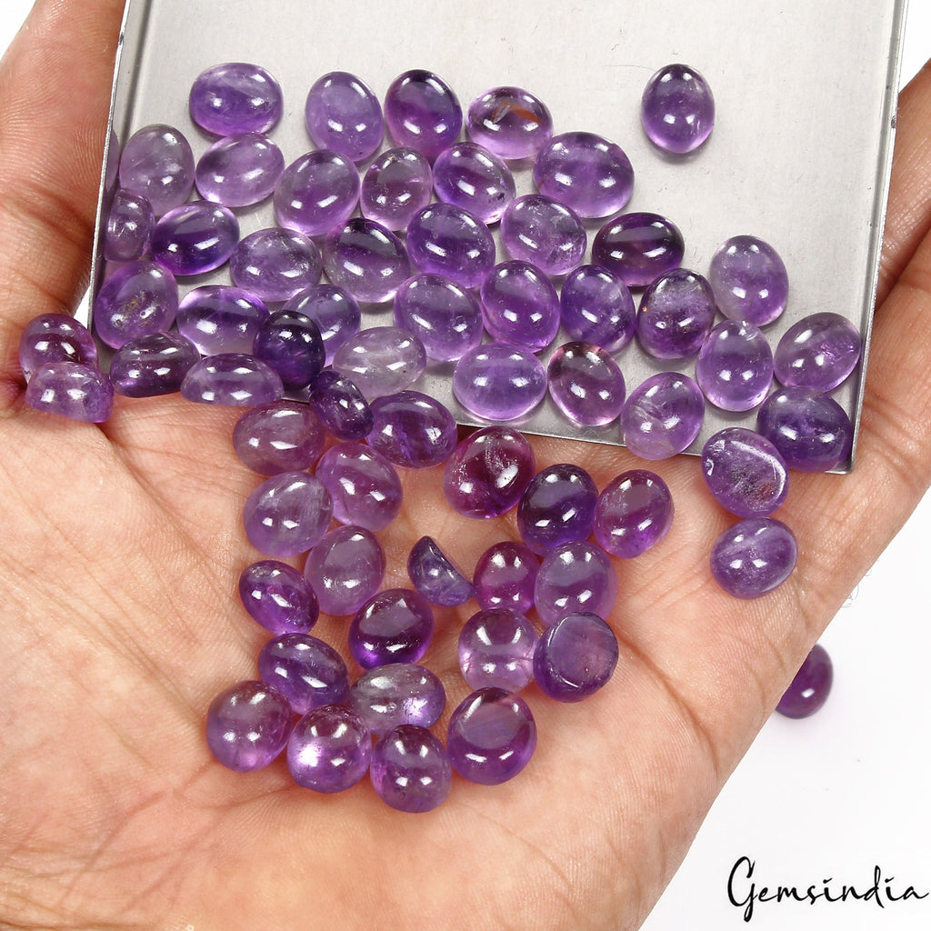 270 Cts/62 Pcs Natural Untreated Purple Amethyst Round Cab Gems Lot For Jewelry