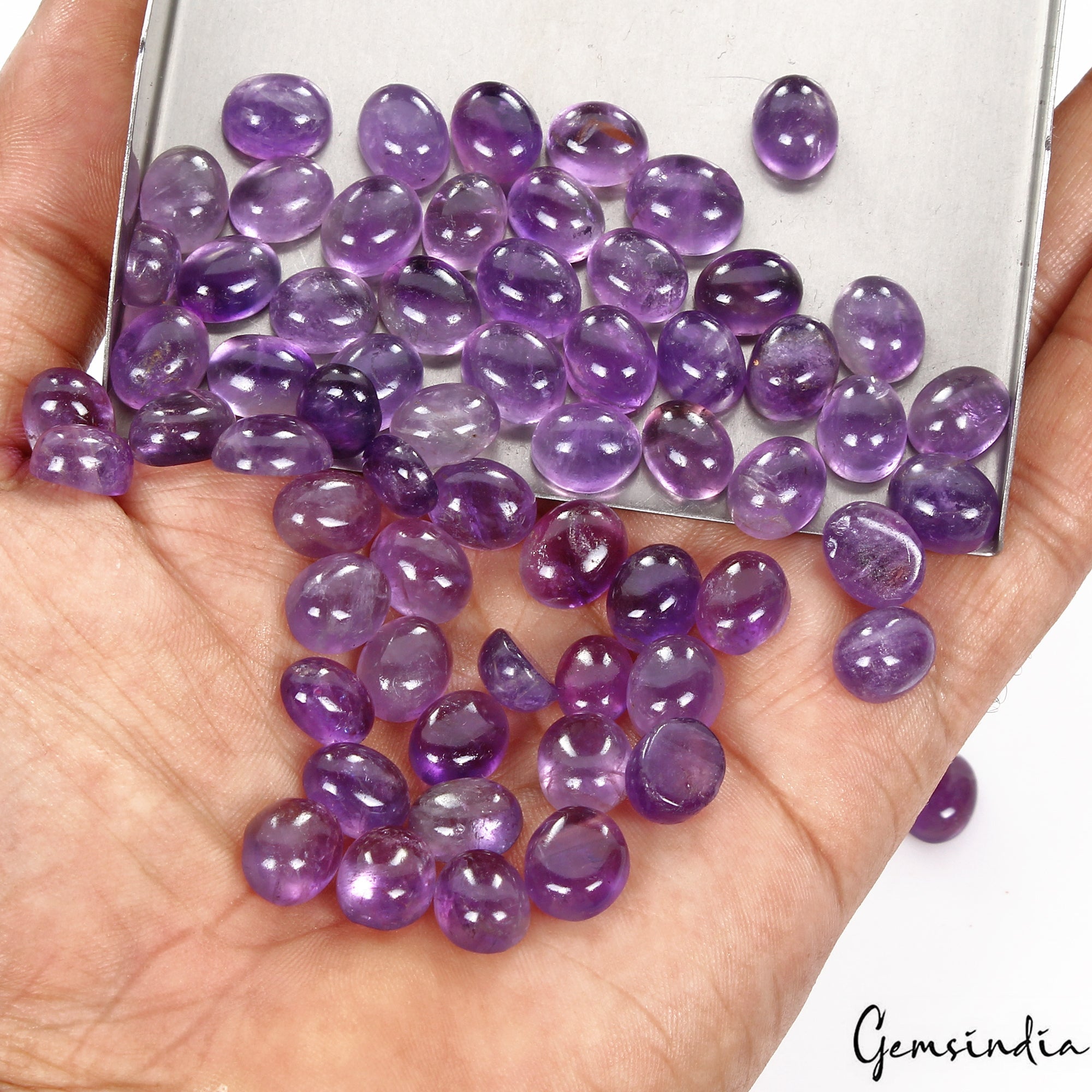 270 Cts/62 Pcs Natural Untreated Purple Amethyst Round Cab Gems Lot For Jewelry