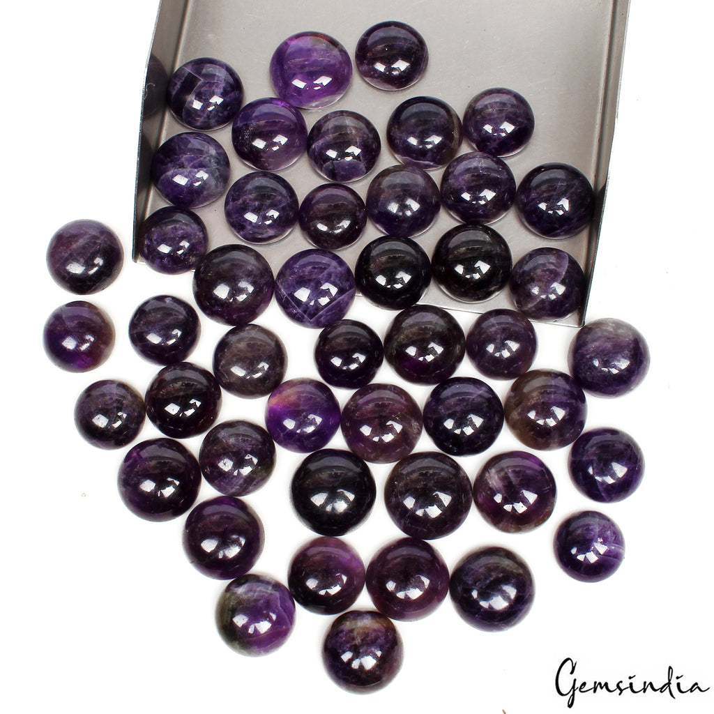 Amethyst Lot, Cabochon, Untreated, Purple — 46 Pieces, 13mm to 17mm, 550 Ct, Brazil