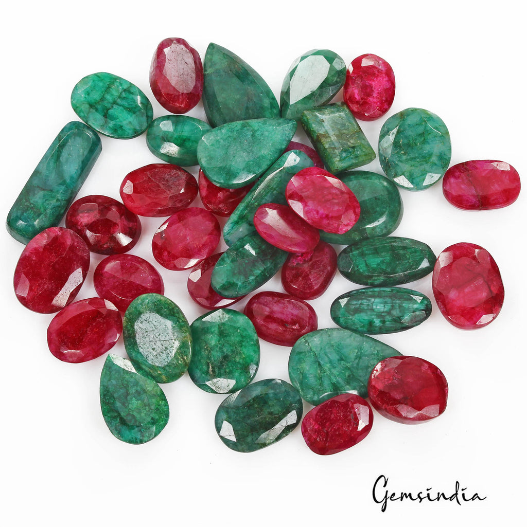 720 Cts/37 Pcs Natural Red Beryl Green Emerald Mixed Cut Loose Gems For Jewelry