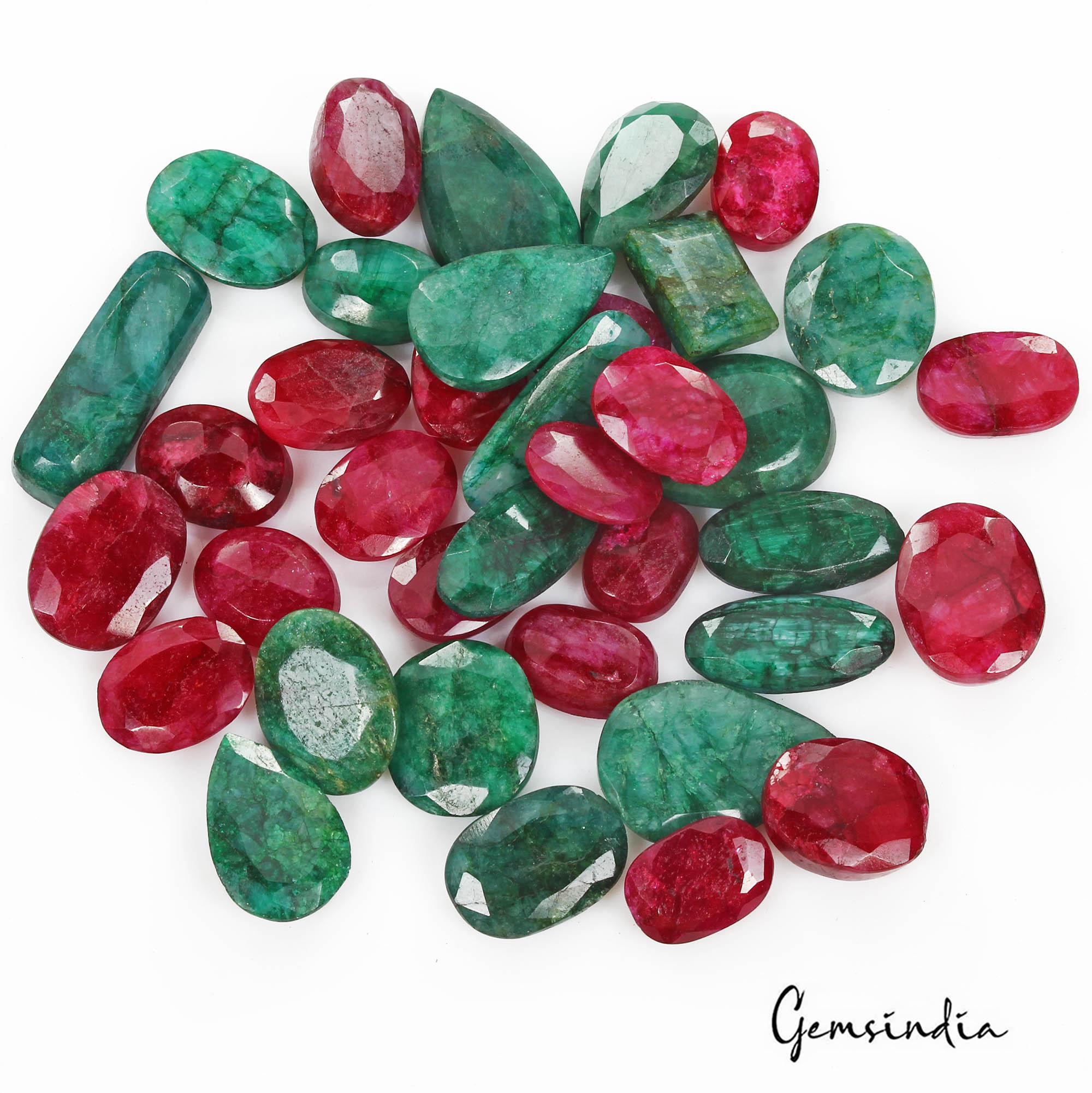 720 Cts/37 Pcs Natural Red Beryl Green Emerald Mixed Cut Loose Gems For Jewelry