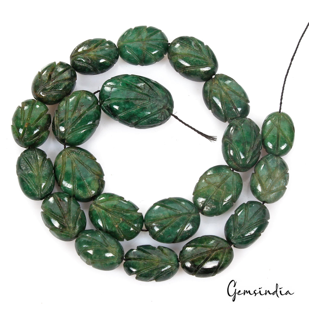 116.50 Ct/21 Pcs Natural Brazilian Dark Green Emerald Oval Carved Drill Bead Gem