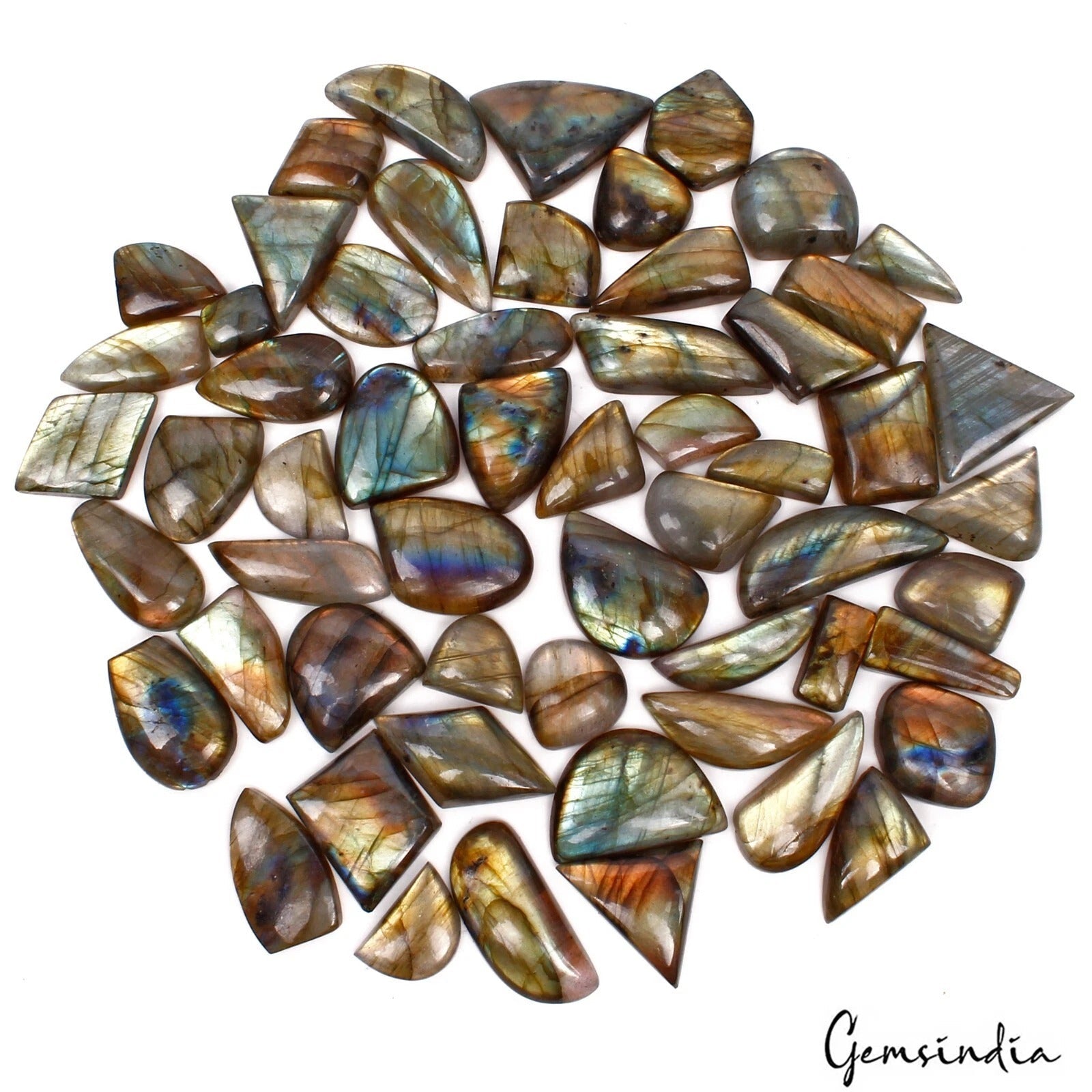 870 Ct/57 Pcs Natural Untreated Multi Shine Labradorite Mixed Cab Wholesale Gems