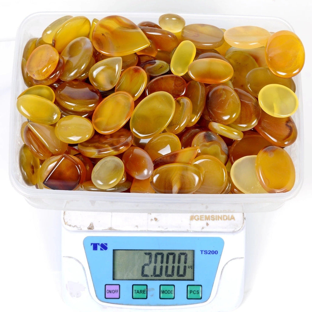 2 Kilo AA+ Yellow Onyx Agate Mix Cabochon Loose Gemstone Lot Wholesale 22-49mm