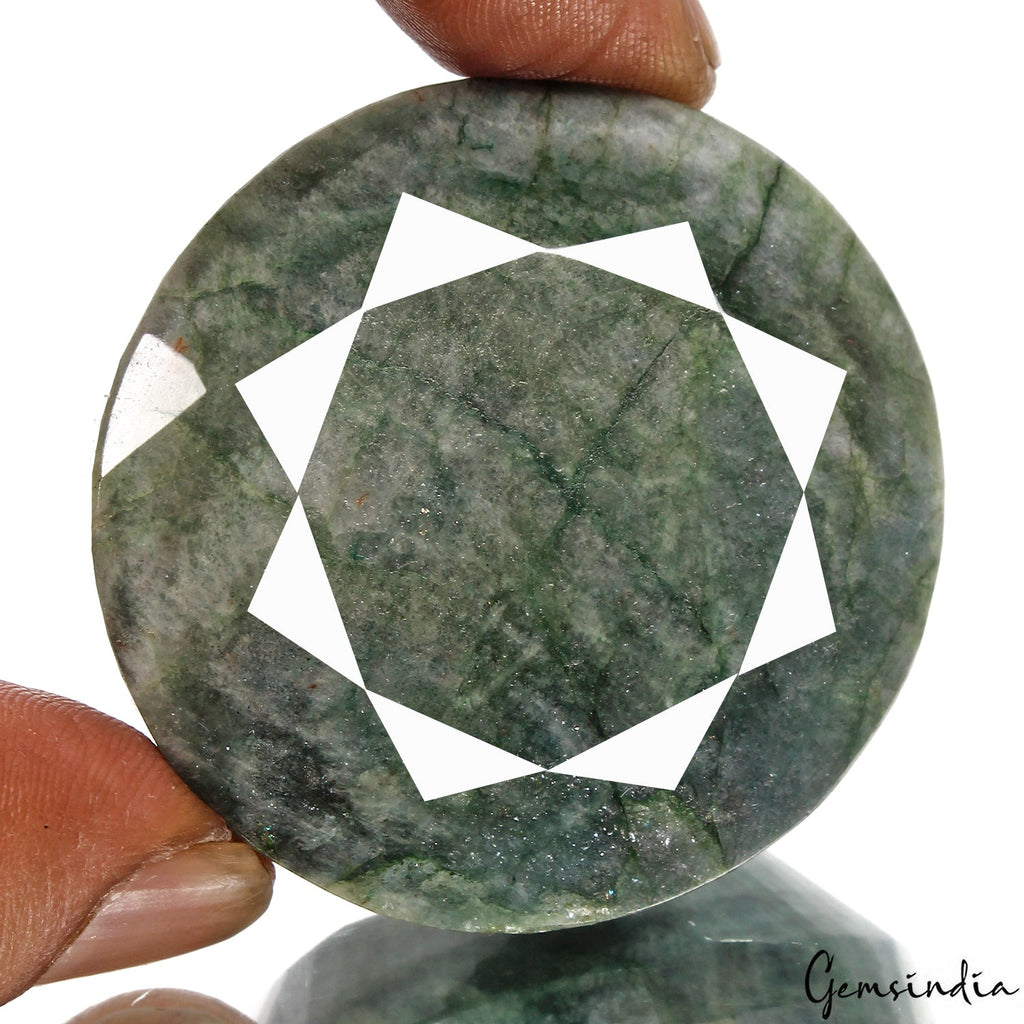 Certified 420 Cts Natural Brazilian Green Emerald Uneven Round Faceted Cut Gem