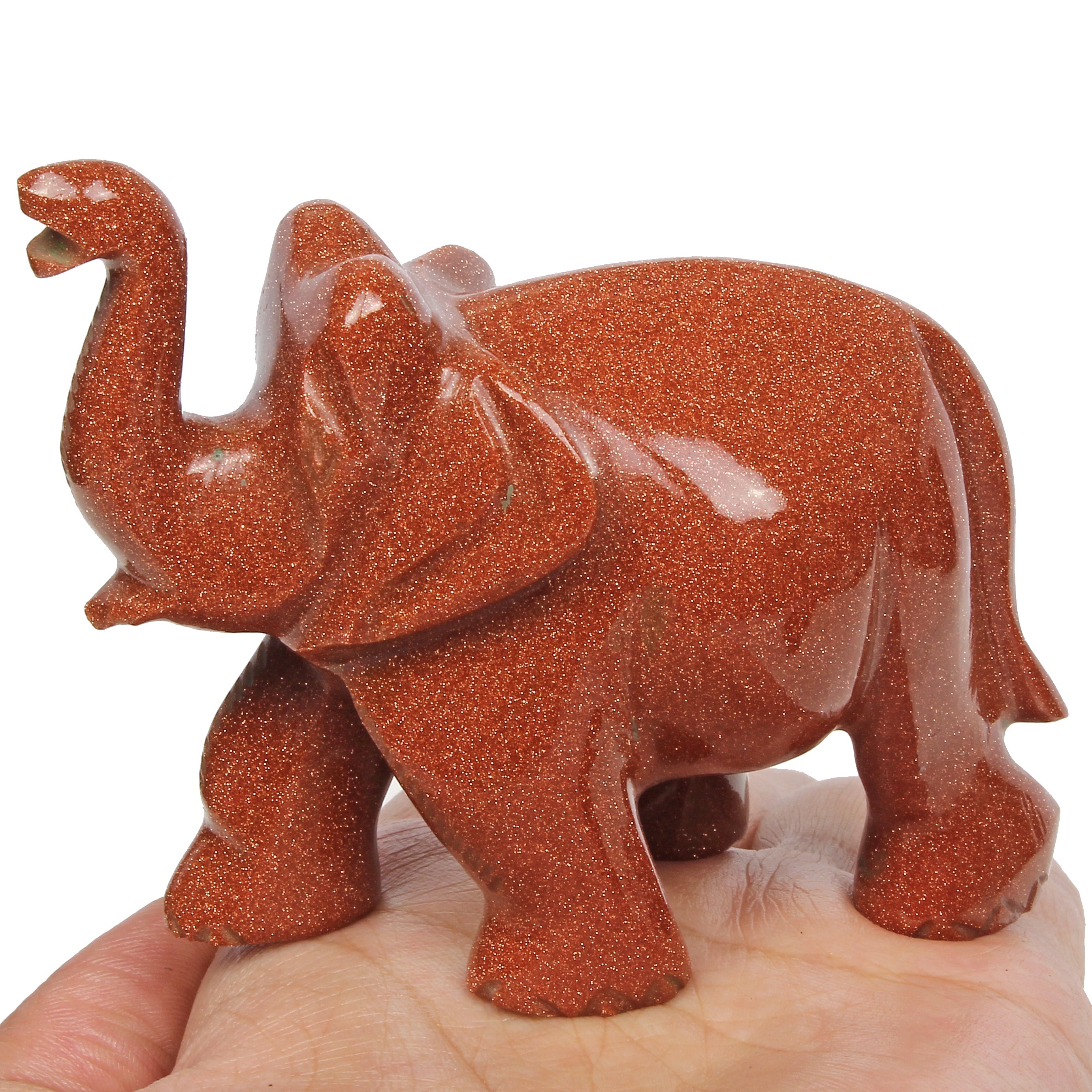 1020Ct Natural Brown Sunstone Trunk up Elephant Hand Crafted/Home Decor Gemstone