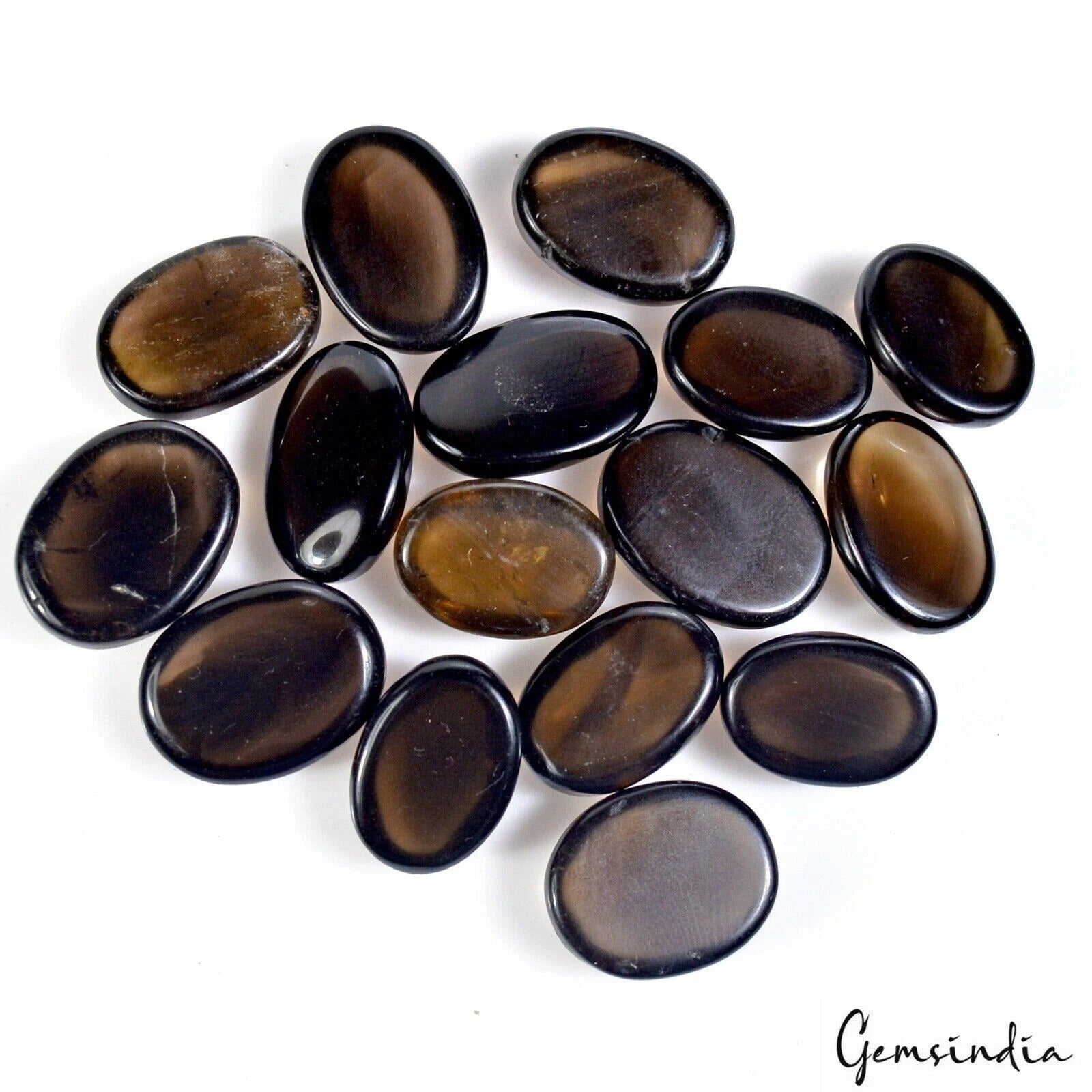 Natural Dark Smoky Quartz Oval Cabochon Loose Stone Lot 16 Pcs 18-21mm 310 Cts