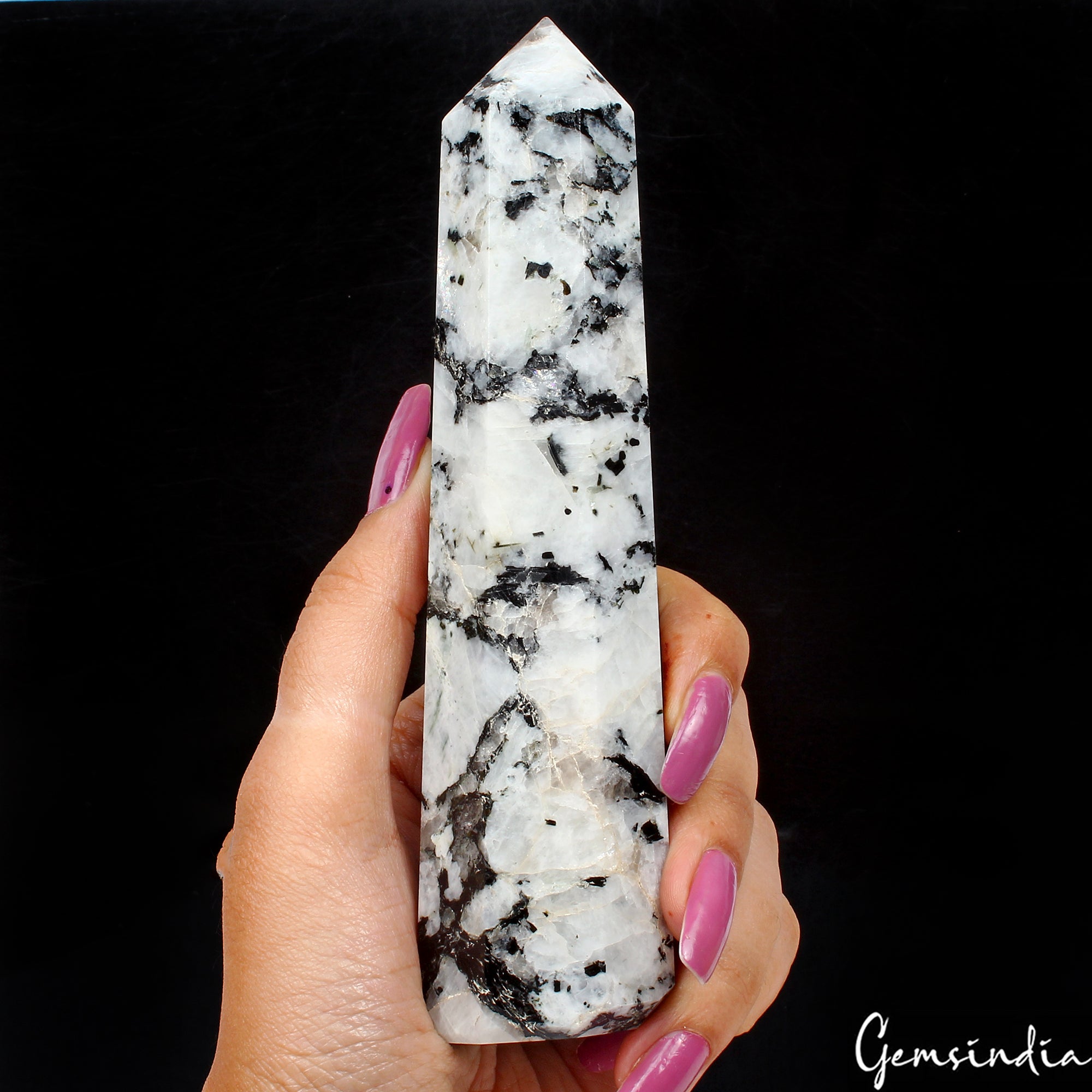 356 Gram/6.1 in Natural Moonstone Crystal Obelisk Wand Tower Point Healing Reiki