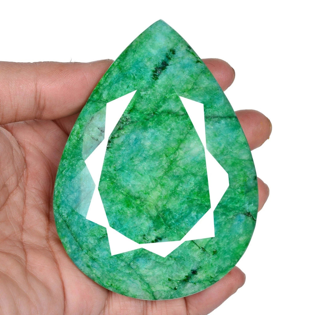 700Ct Natural Green Brazilian Emerald Pear Cut Faceted Earth Mined Certified Gem
