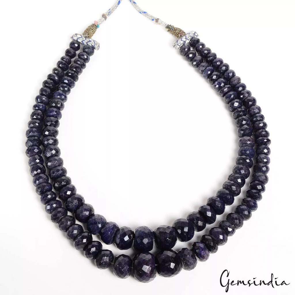 1300 Ct Double Strand Natural Sapphire Necklace 9-19mm Faceted Beads Adjustable
