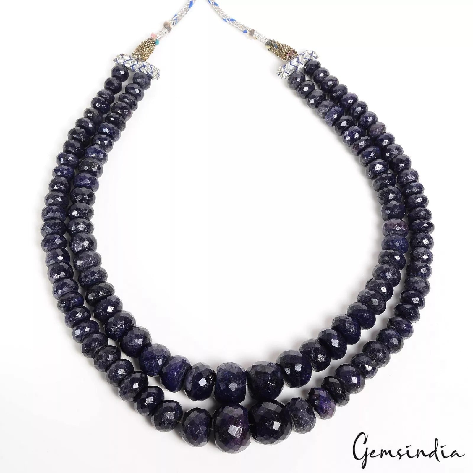 1300 Ct Double Strand Natural Sapphire Necklace 9-19mm Faceted Beads Adjustable