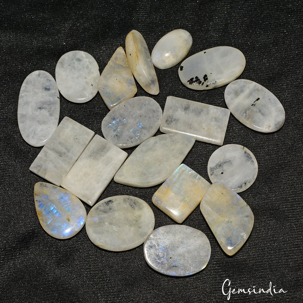 390 Ct Natural Untreated Blue Shine Moonstone Mix Cabochon Loose Gems Lot 18 Pcs