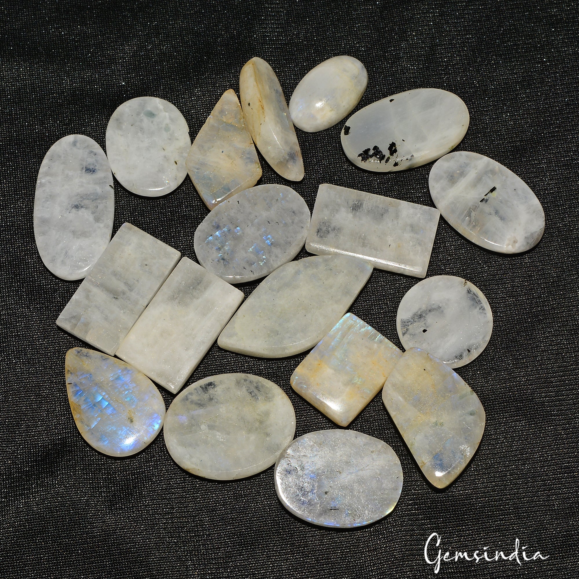 390 Ct Natural Untreated Blue Shine Moonstone Mix Cabochon Loose Gems Lot 18 Pcs