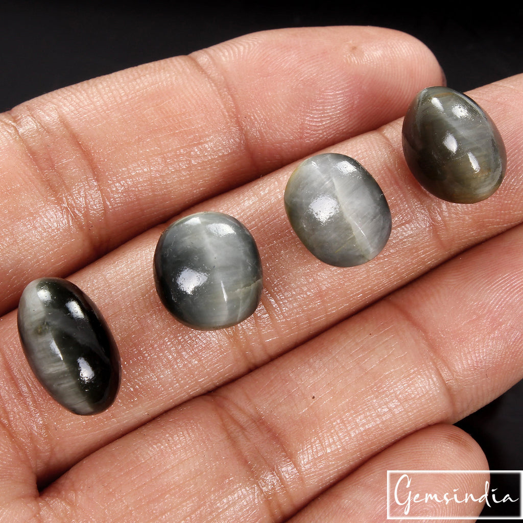 37.80 Cts Natural Chrysoberyl Green Cats Eye Oval Cabochon Loose Gemstones~ 4 Pc