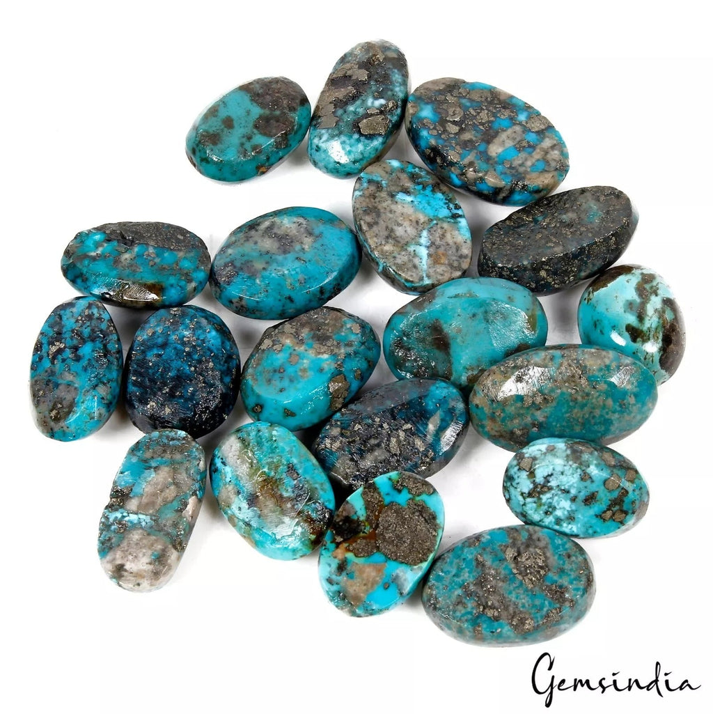 19 Pcs Natural Blue Copper Turquoise Cabochon Shape Loose Oval Gemstones ~500 Ct