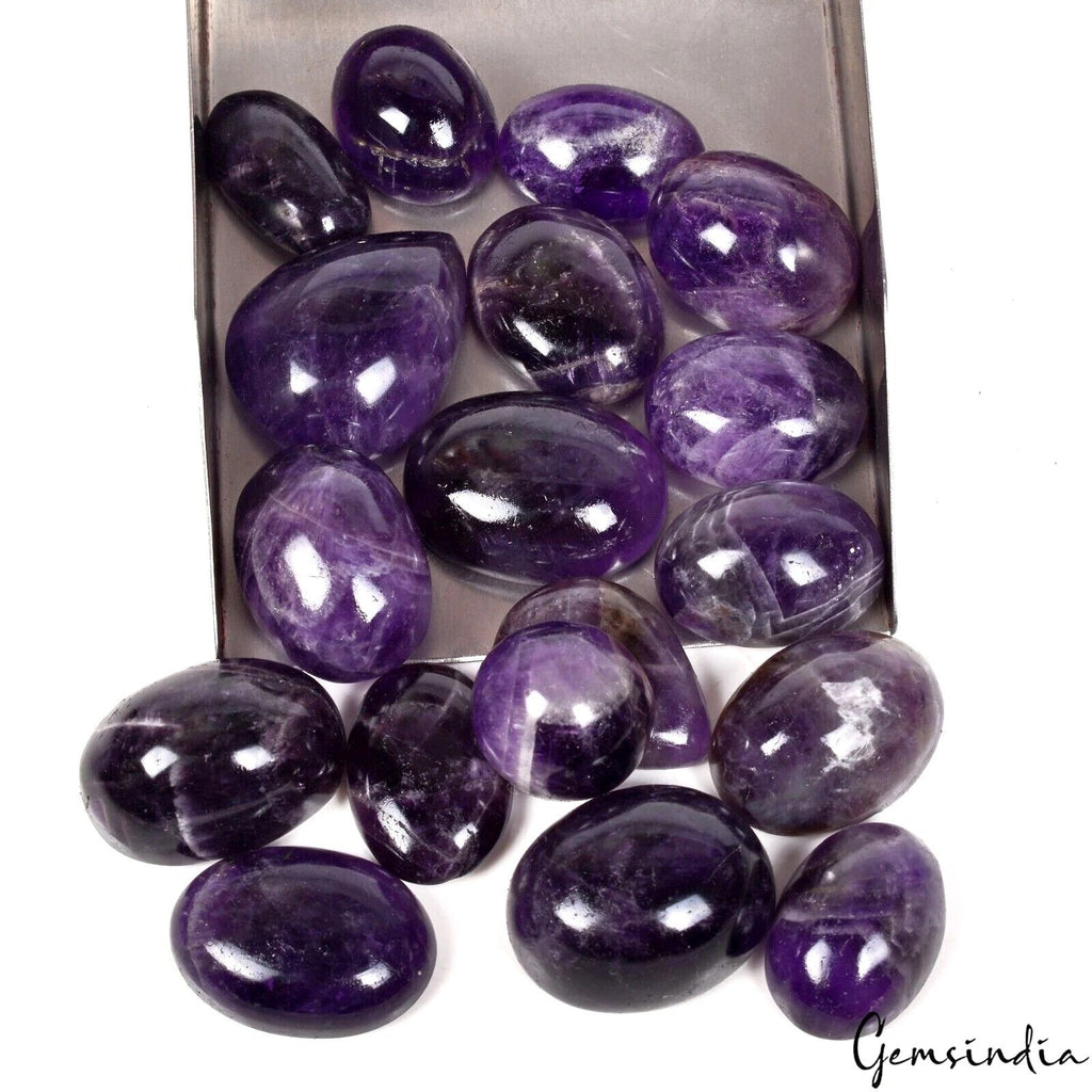 700 Ct Natural Dark Purple Amethyst Mix Cabochon Gemstone Lot 18 Pcs For Jewelry