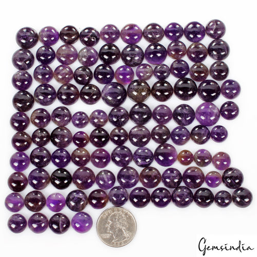Amethyst Lot, Cabochon, Untreated, Purple — 101 Pieces, 10mm, 800 Ct, Brazil