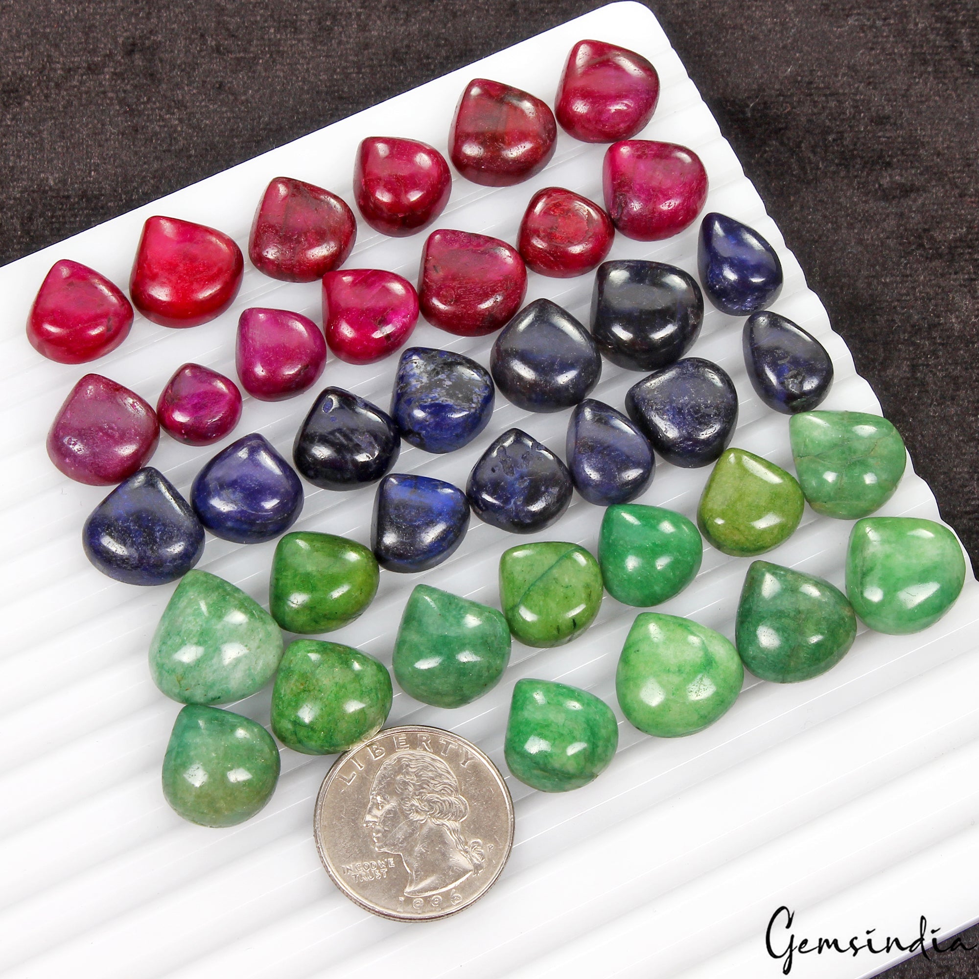 490 Ct Natural Ruby Emerald Sapphire Pear Cabochon Shape Loose Gemstones~ 38 Pcs