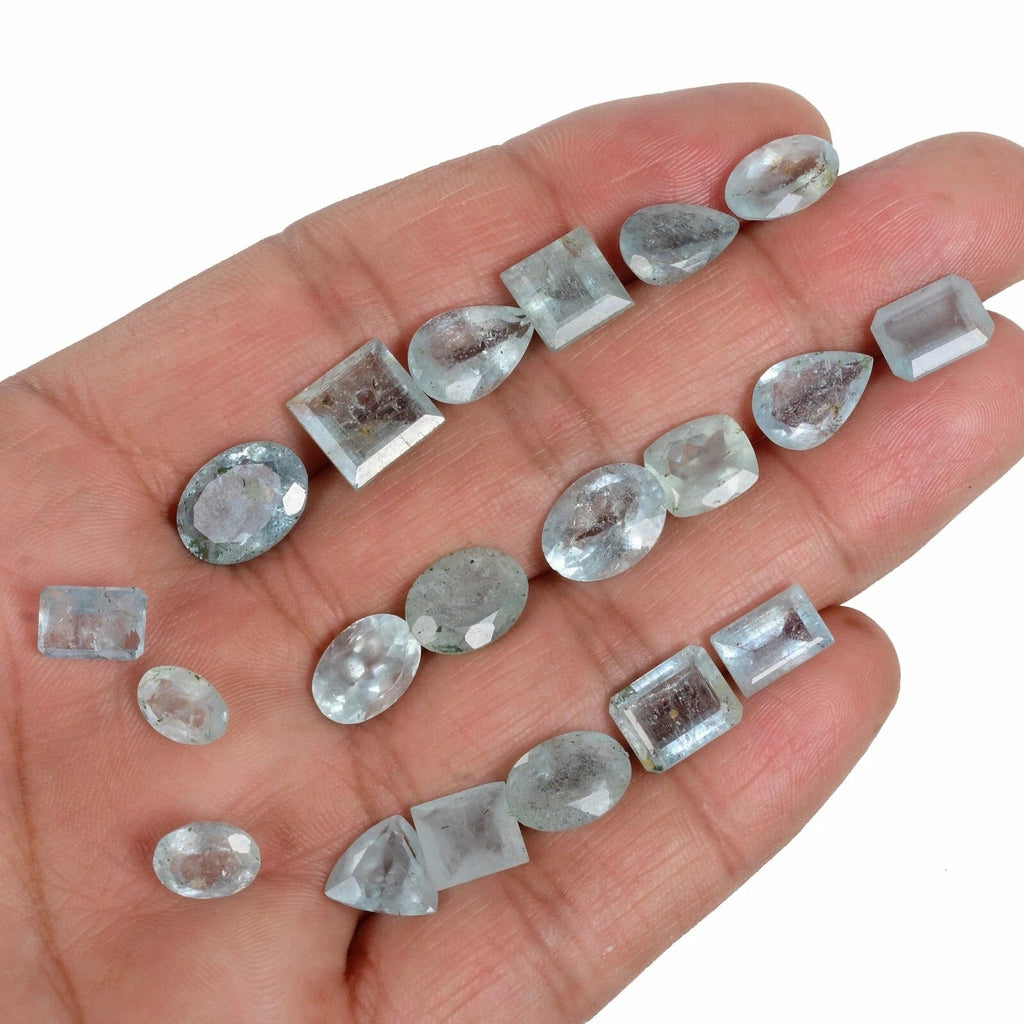 57.70 Cts/20 Pcs Natural Untreated Aqua Blue Aquamarine Mix Cut Gems For Jewelry