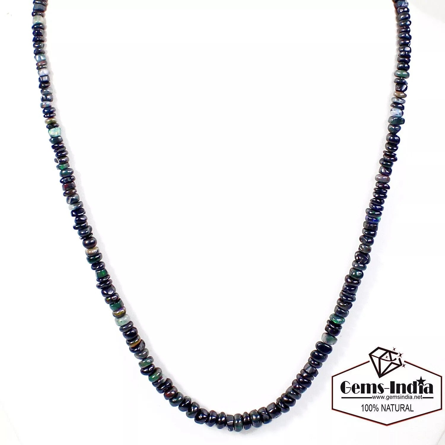 42.80 Cts Natural Ethiopian Welo Fire Black Opal Round Cab Gems Bead Strand 16"