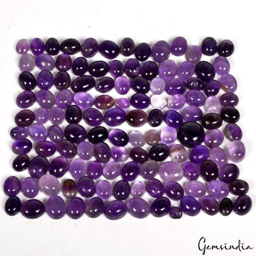 Amethyst Lot, Cabochon, Untreated, Purple — 120 Pieces, 8mm to 11mm, 500 Ct, Madagascar